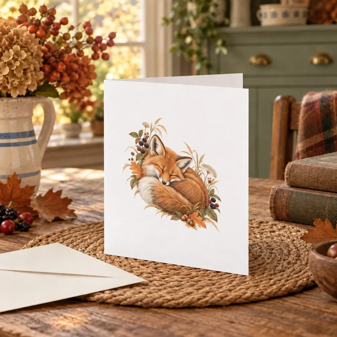 Bramble Fox Greeting Card in a home setting