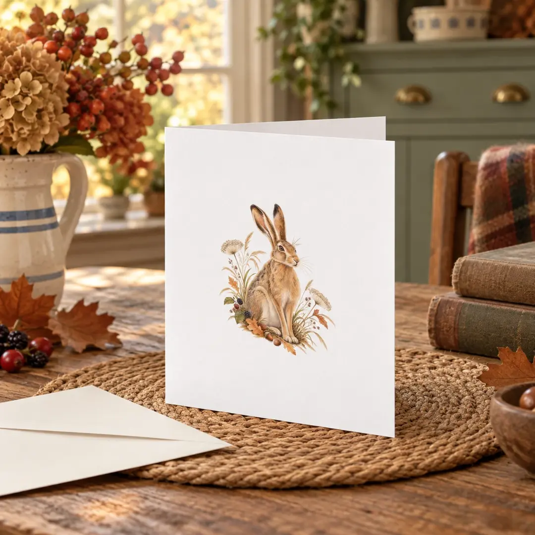 Meadow Hare Greeting Card in a home setting